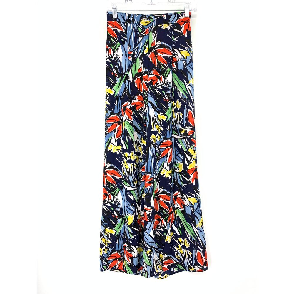 Lulus Pauma Wide Leg Pants Womens Size XS Blue Floral Print Split Legs